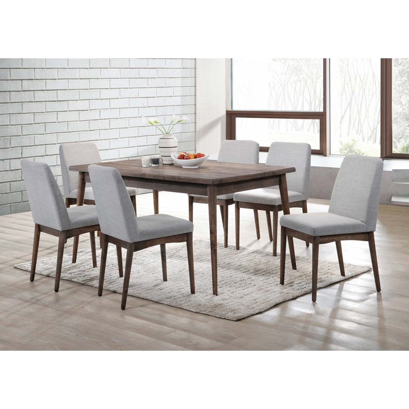 7Pc Dining Set Ash Walnut Finish Dining Table 6X Side Chairs