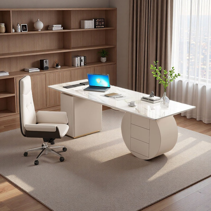 Bureau ardoise moderne crème de luxe, H 29,5 po x l 70,9 po x P 27,6 po