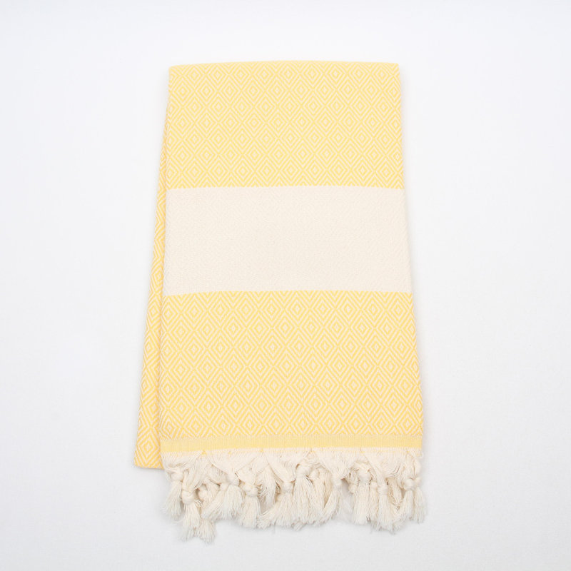 Serviettes en coton turc à motif de losanges - peshtemal et peshkir, séchage rapide et douceur, Jaune
