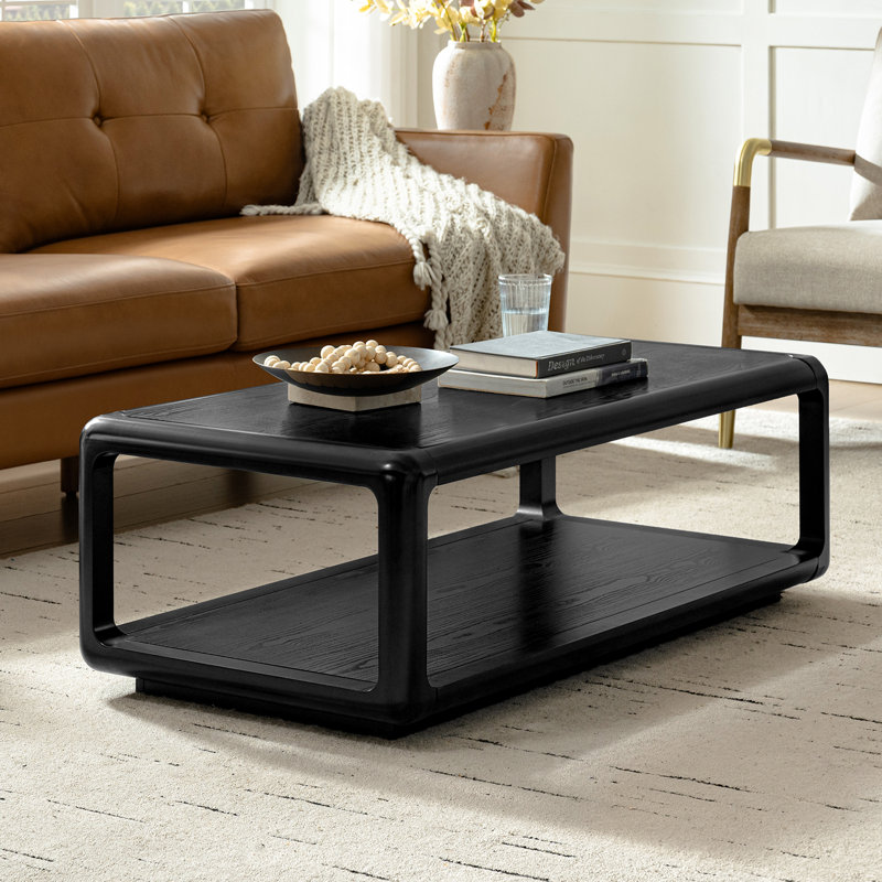 Arved 47.2"W Modern Solid Wood Coffee Table with Open Base, Black