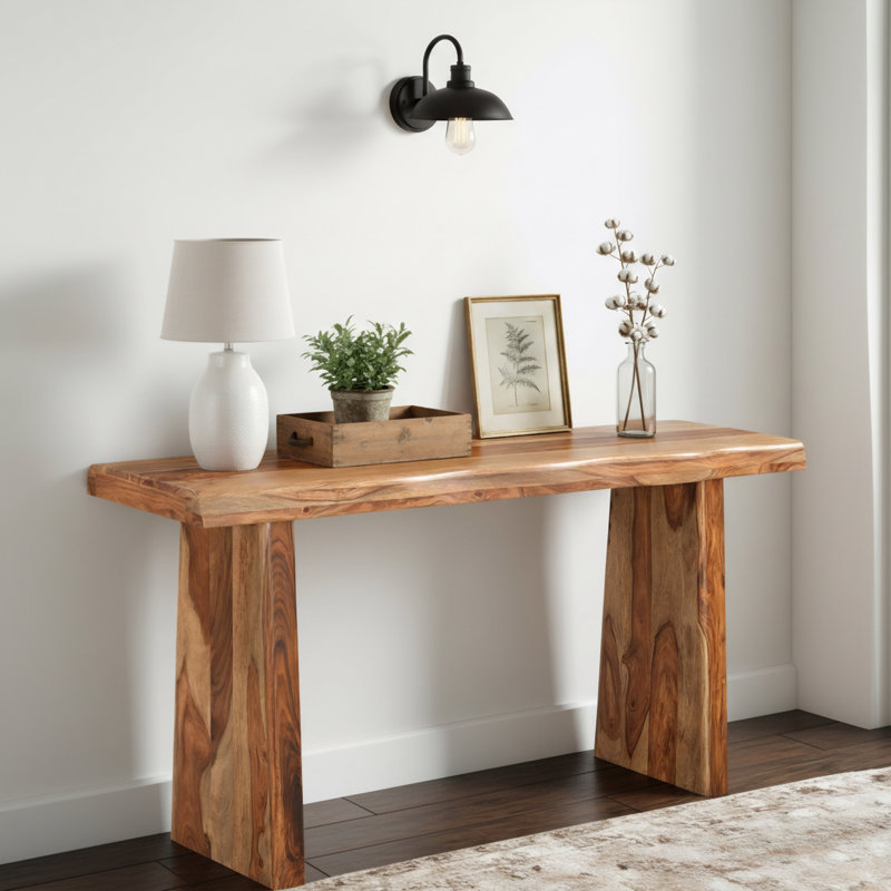 Chaliyah Live Edge Solid Wood Console Table 60" in Light Brown, Natural
