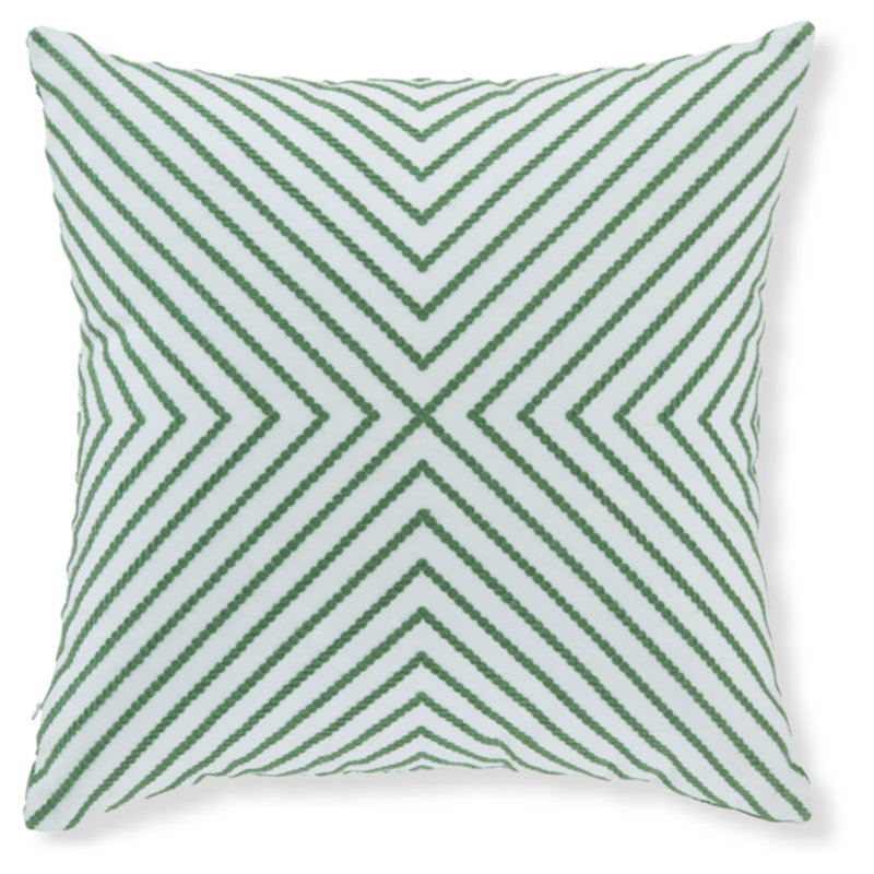 Green and White Embroidered Square Olefin Pillow