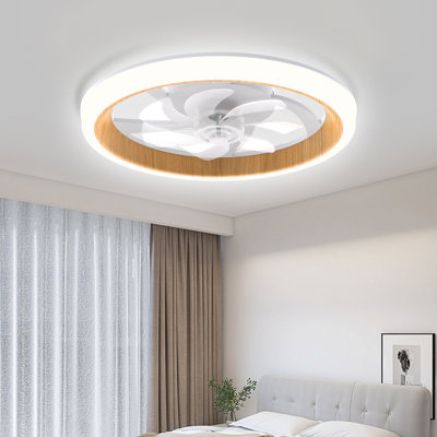 Ventilateur de plafond moderne à profil bas de 20 po avec lumière et télécommande, moteur à courant continu à 6 vitesses, 3 ampoules à DEL à intensité variable