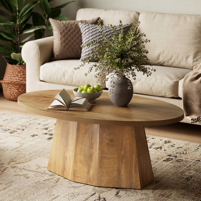 47" Oval Coffee Table, Farmhouse Center Accent Table for Living Room, Natural