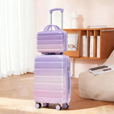 14"/20" 2 Pcs/Set In PC Spinner Wheel Luggage, Carry On Suitcase, With Gradient Color And Combination Lock(Pink+Purple)