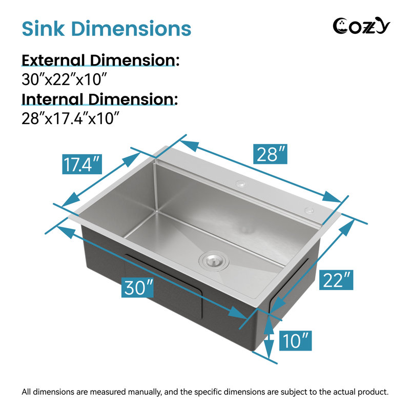 30" L Drop-In Single Bowl Stainless Steel Kitchen Workstation Sink with Colander, Basket Strainer, Cutting Board, Dish Rack