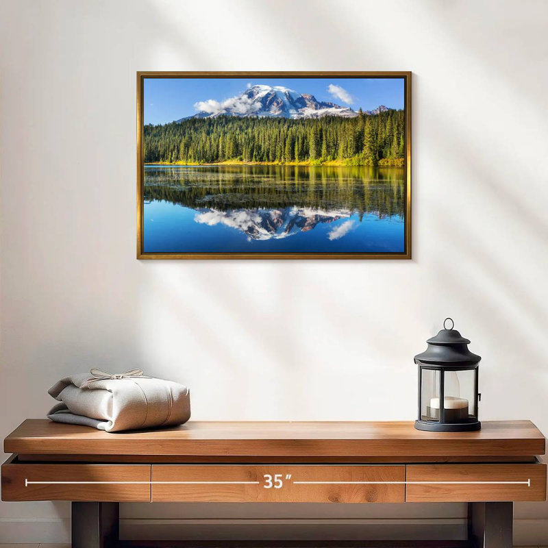 Lac alpin près du mont Rainier, 19 po x 13 po, Cadre flottant doré