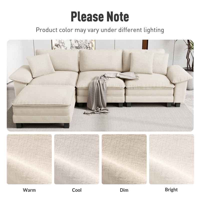 Deep Seat Sofa Chair With Throw Pillow, Ivory Chenille