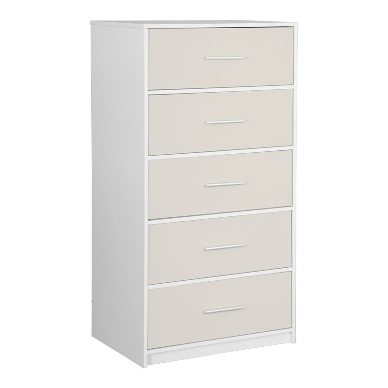 Commode 5 tiroirs avec grands tiroirs en tissu, blanc, Blanc