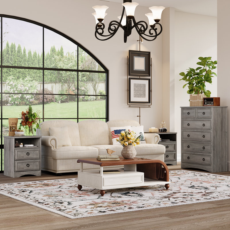 Ensemble de commode 3 pièces Lark Manor ™ - commode haute 6 tiroirs et 2 tables de chevet 2 tiroirs, gris délavé