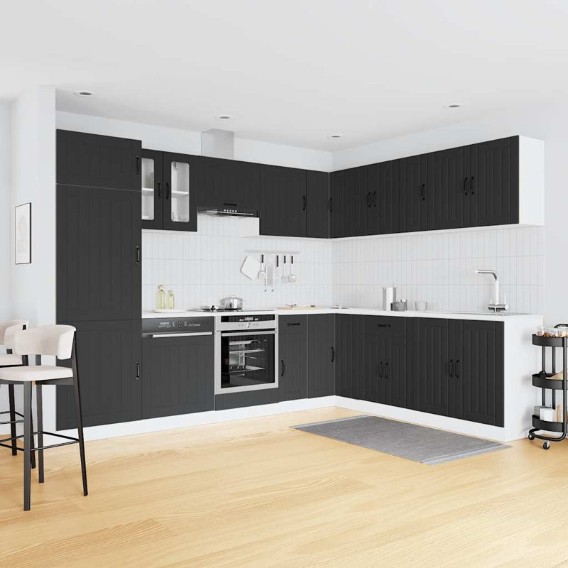 Vidaxl Kitchen Cabinet Set 14 Piece Cabinet Cupboard Lucca Engineered Wood, Black