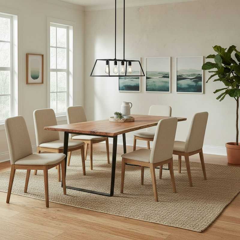 Emmeline Acacia Rectangular Solid Wood Top with Iron Base Dining Table, 30" H x 80" L x 36" W