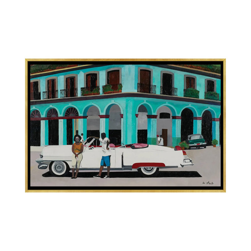 Turquoise Havana, Cuba - reproduction d'art murale - toile encadrée, H 18 po x l 26 po, Doré