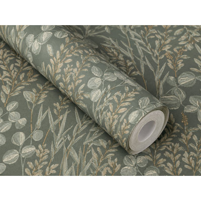 Papier peint texturé non tissé et collé vert Bracken