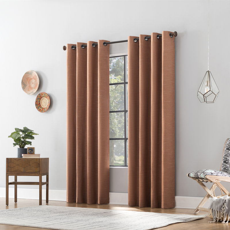 Attiya Textured Linen Blend Blackout Grommet Curtain Panel, Pecan Brown, 50" W x 84" L