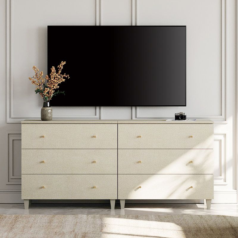 2-In-1 TV Stand With 6 Drawers For 75+ Inches Tvs, Beige
