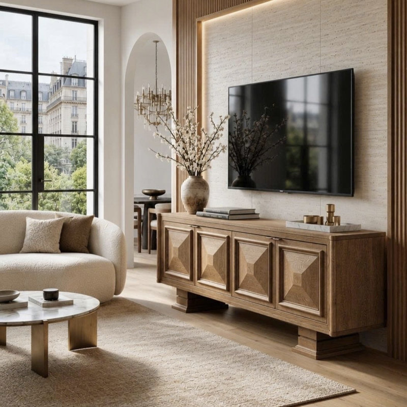 Meuble télé avec centre de divertissement et rangement Red Oak