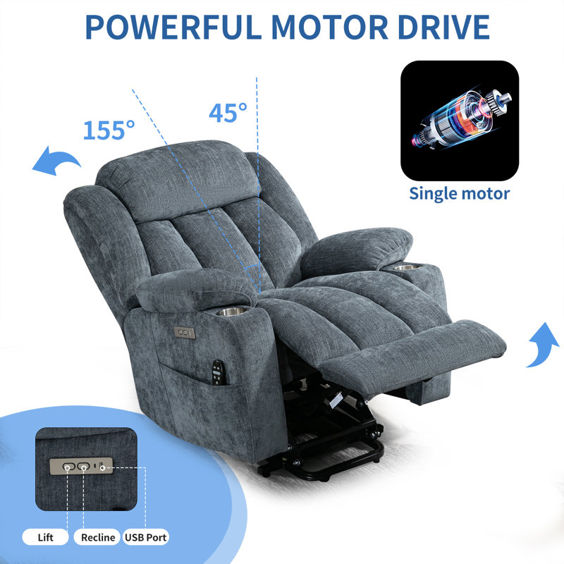 Saiqa Power Lift Chair Recliners With Massage Heating, Blue Chenille
