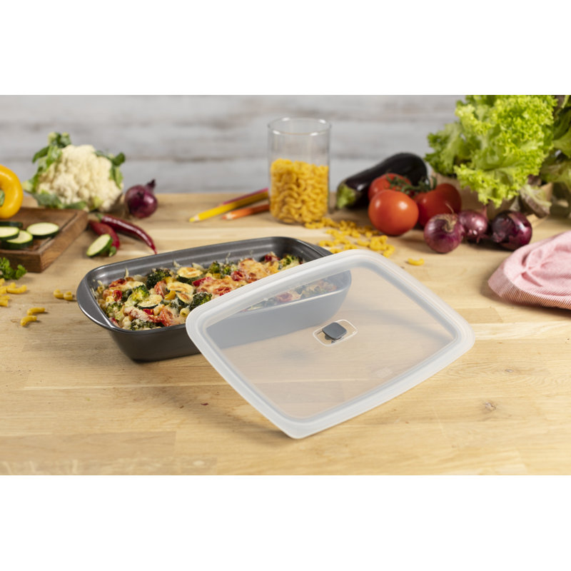 Kuhn Rikon Easy Glass Borosilicate Glass Non-Stick Oven Dish/Baking Dish with Lid, H 7 x L 38 x W 24cm