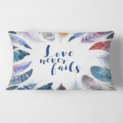 Housse de coussin et insert rectangulaire Feathers with Inspiring Quote