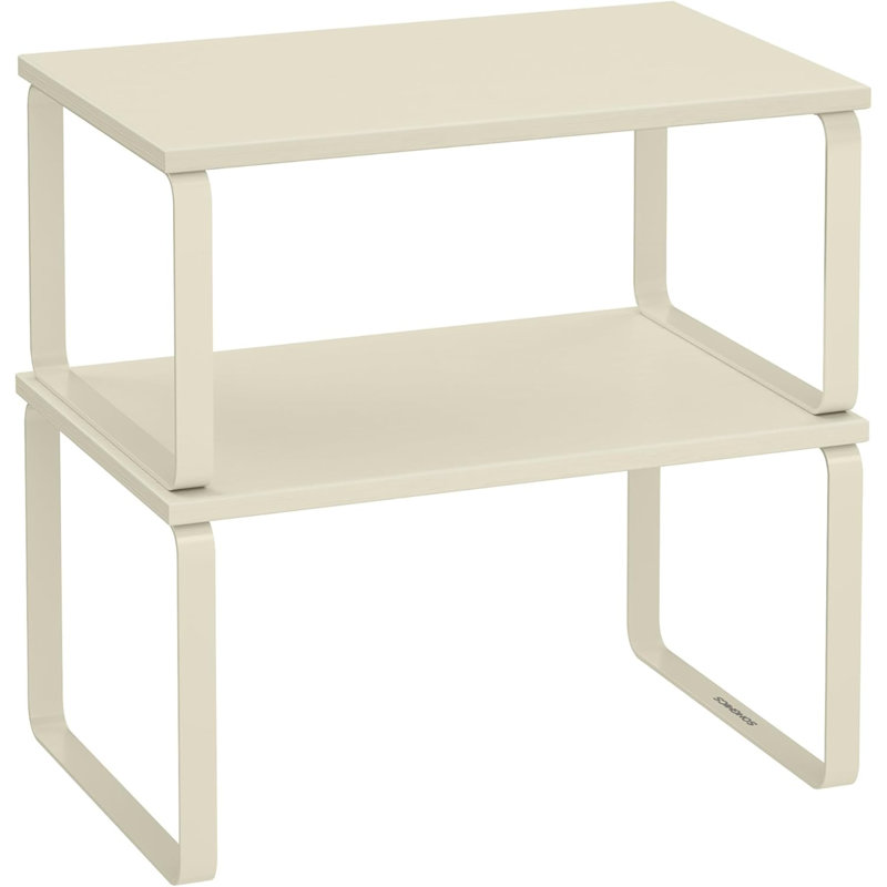 Ensemble de 2 tablettes de rangement pour armoire de cuisine, étagère à épices, empilable, extensible, métal et bois d'ingénierie, blanc crème UKCS002W02