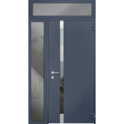Front Exterior Prehung Steel Door / Cynex 6777 Black / Stainless Inserts Single Modern Painted