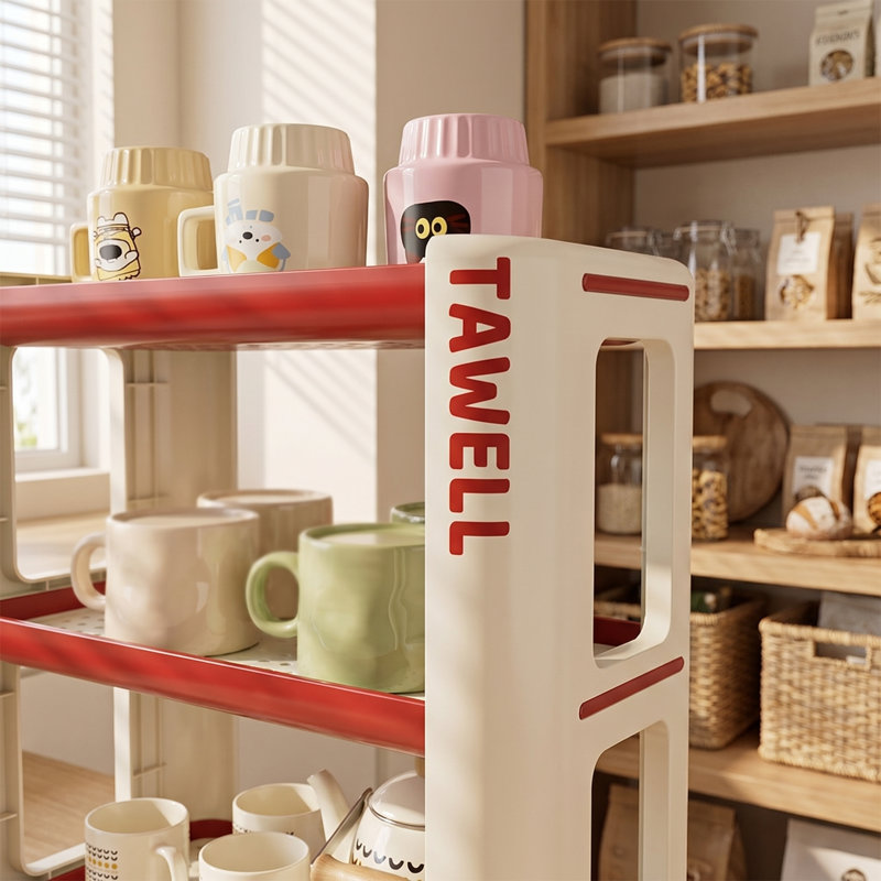 Three-Tier Drainage Cup Holder and Organizer, Desktop Storage Rack, Red