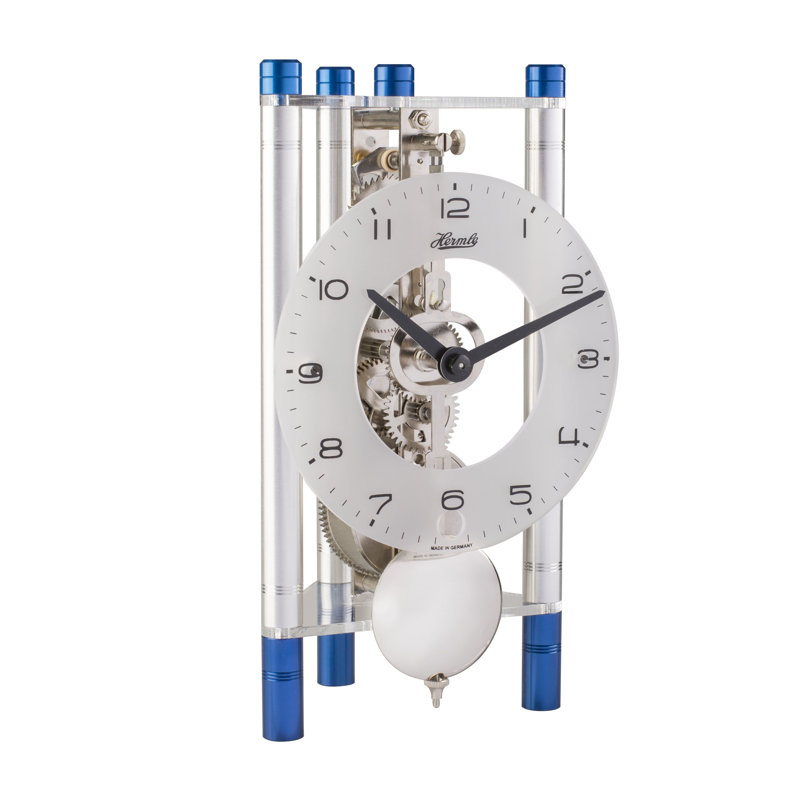 Roman Numeral Metal Mechanical Tabletop Clock, Silver/Blue
