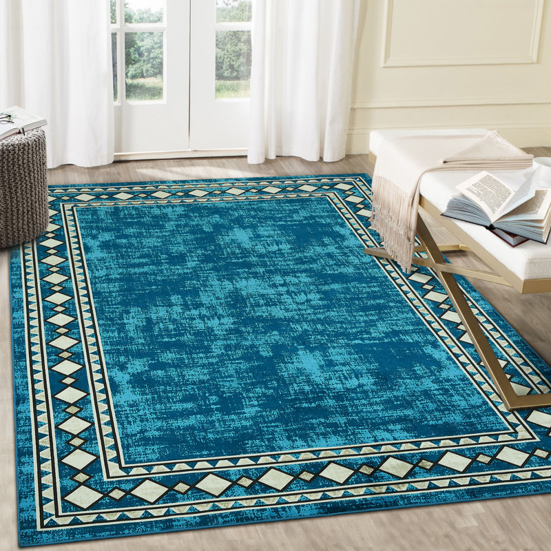 Tapis décoratif moderne à bordure géométrique Kitai, Rectangle 8 pi x 10 pi