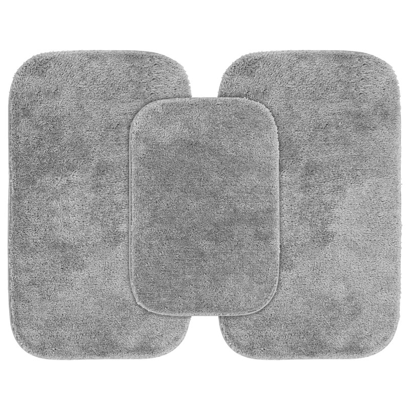 Mccluney Traditional Nylon Bath Rug with Non-Slip Backing, Platinum Gray