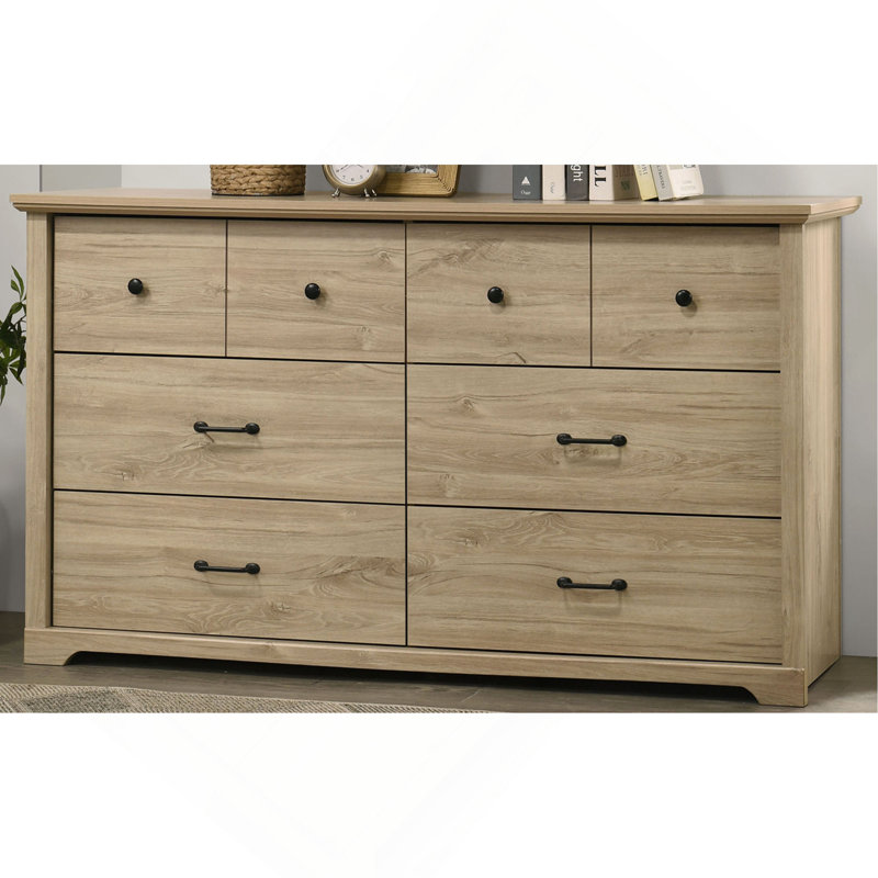 Commode 6 tiroirs avec poignées, Chêne clair