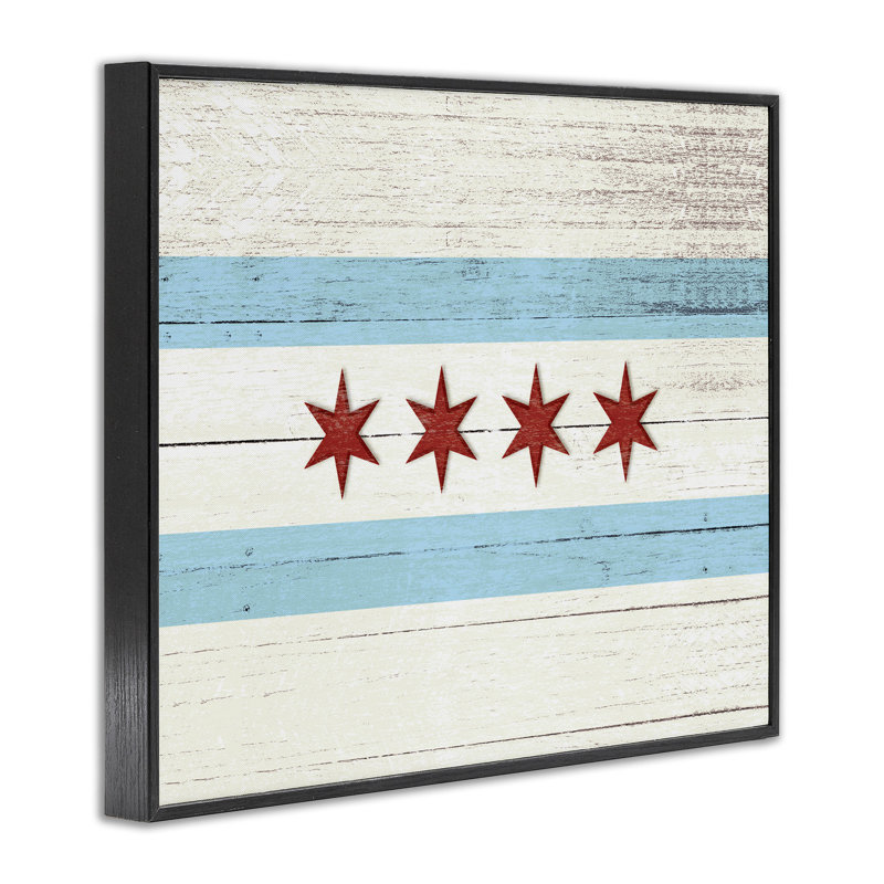 «Chicago Flag Distress Wood Look», impression, H 16 po x l 20 po, Giclée encadrée noir minuit