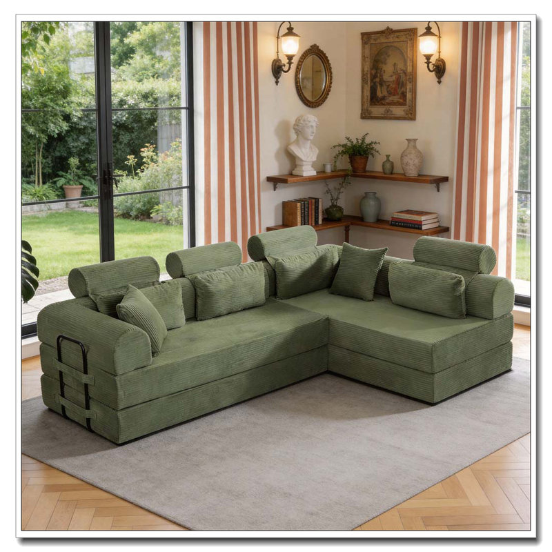 Canapé modulaire en L, Vert grisâtre
