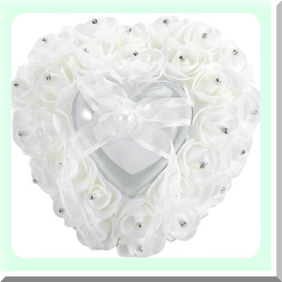 Heart-Shaped Wedding Ring Pillow with Rhinestones