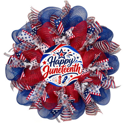 Happy Juneteenth Red White and Blue Patriotic Handmade Wreath