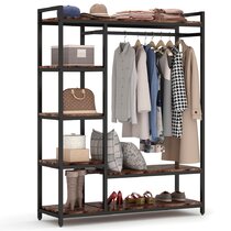 43.7W Free-Standing Closet Organizer with Hooks & Storage Box, Heavy Duty Clothes Shelf 17 Stories Finish: Rustic Brown