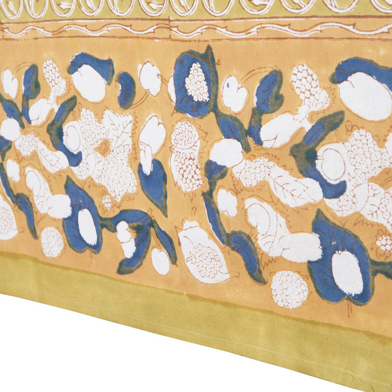Forest Harvest Handmade Floral Tablecloth, 106" x 71", Mustard/Blue