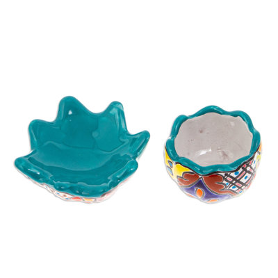 Bungalow Rose Handmade Talavera Eden In Teal Ceramic Flower Pot