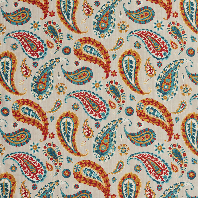 Tissu d’impression motif cachemire, Vert / Orange