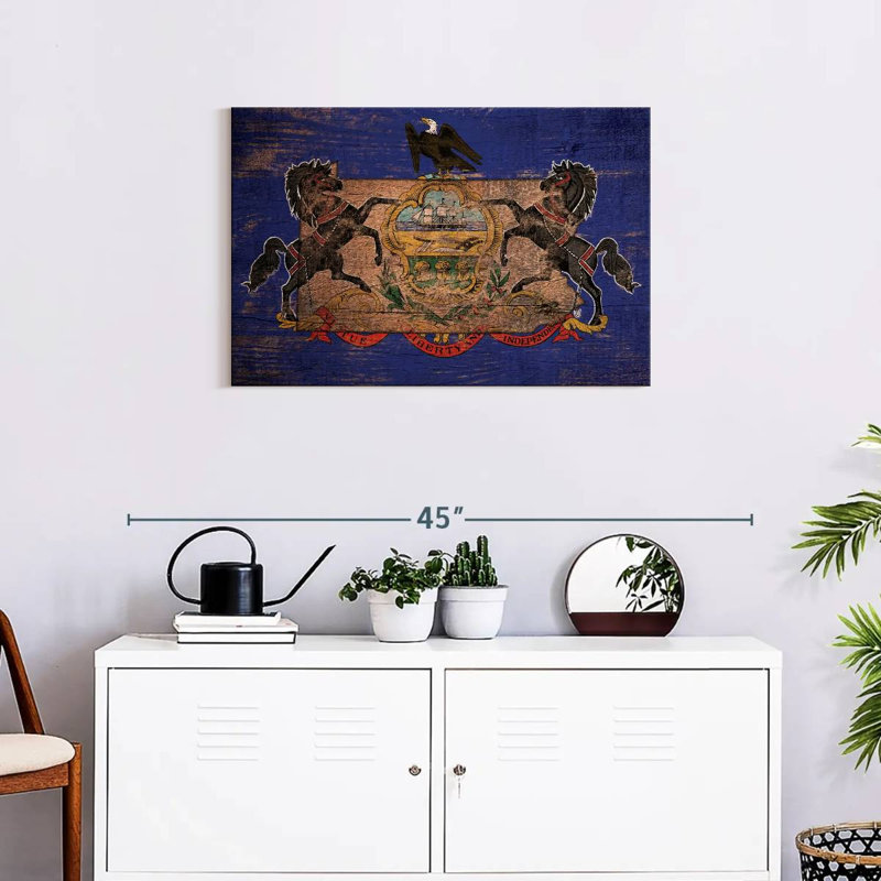 Borges State Map Over Pennsylvania Flag, 20" H x 30" W