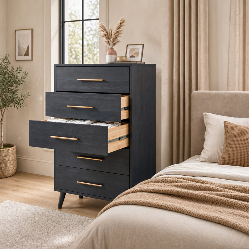 Jakyria 43' H 5-Drawer Tall Dresser, Black