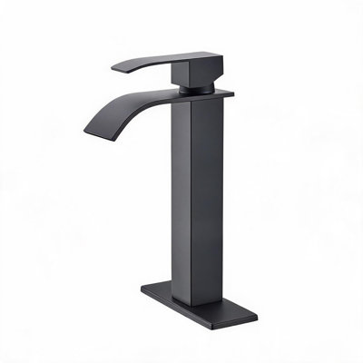 Robinet de lavabo de salle de bain à poignée simple en acier inoxydable noir mat avec flux laminaire