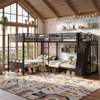 Lit superposé simple Benedict avec armoire de rangement tout-en-un et tiroirs pour les chambres partagées