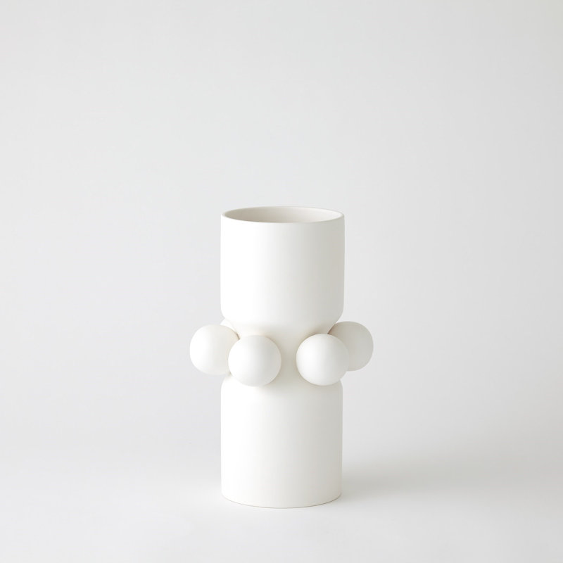 Vase de table en céramique fabriqué à la main, Blanc, H 14 po x l 9 po x P 9 po
