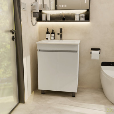 24" Bathroom Vanity With Sink, Bathroom Cabinet Vanity For Small Space, Freestanding Storage Bathroom Vanity With 2 Soft Closing Cabinets