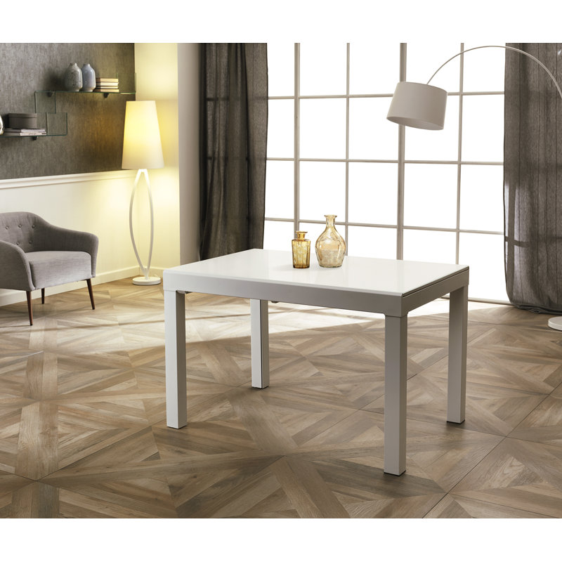 Brinker 83 cm Extendable Rectangular Glass Top Dining Table, White