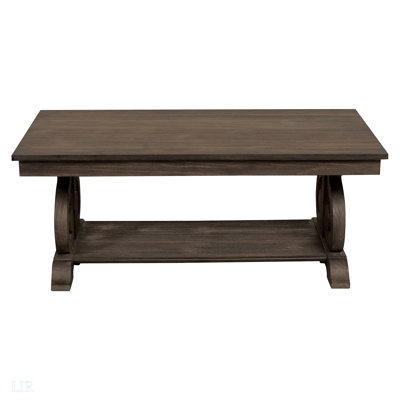 Classic Traditional Cocktail Table With Bottom Shelf Dark Oak Finish Scrolled Base Support 1Pc Coffee Table