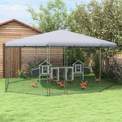 Metal Chicken Coop Run, , Waterproof , For Chicken, Ducks, Rabbits, Spacious Outdoor Hen House, 17' X 15.7' 9 Cover, Farm Cage,