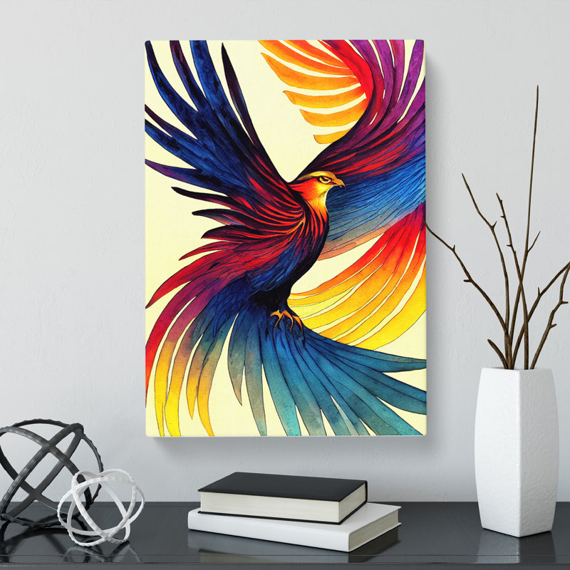 Watercolour Phoenix Bird - Wrapped Canvas, 50cm H x 35cm W x 3cm D