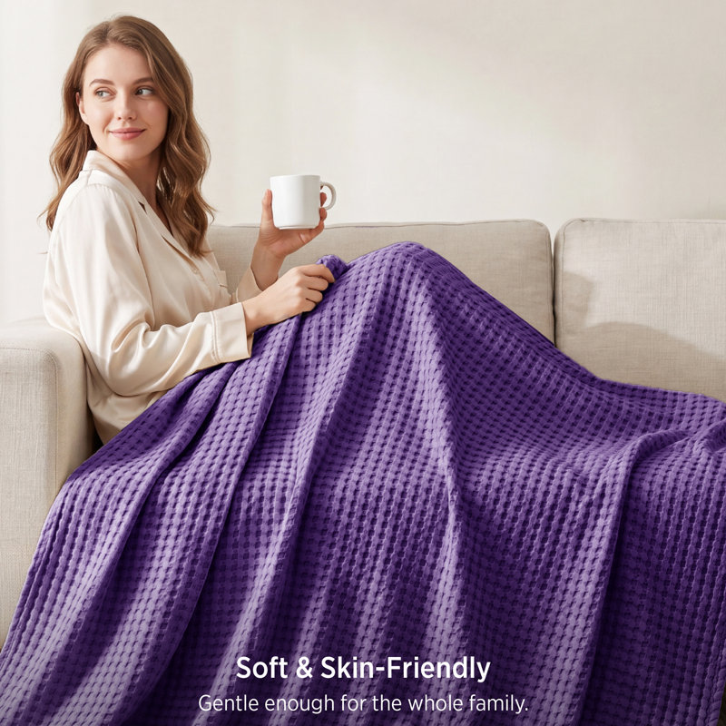 Bedsure Cotton & Rayon from Bamboo Waffle Blanket, Lightweight and Breathable for Year-Round Comfort, Twin XL, Crown Jewel